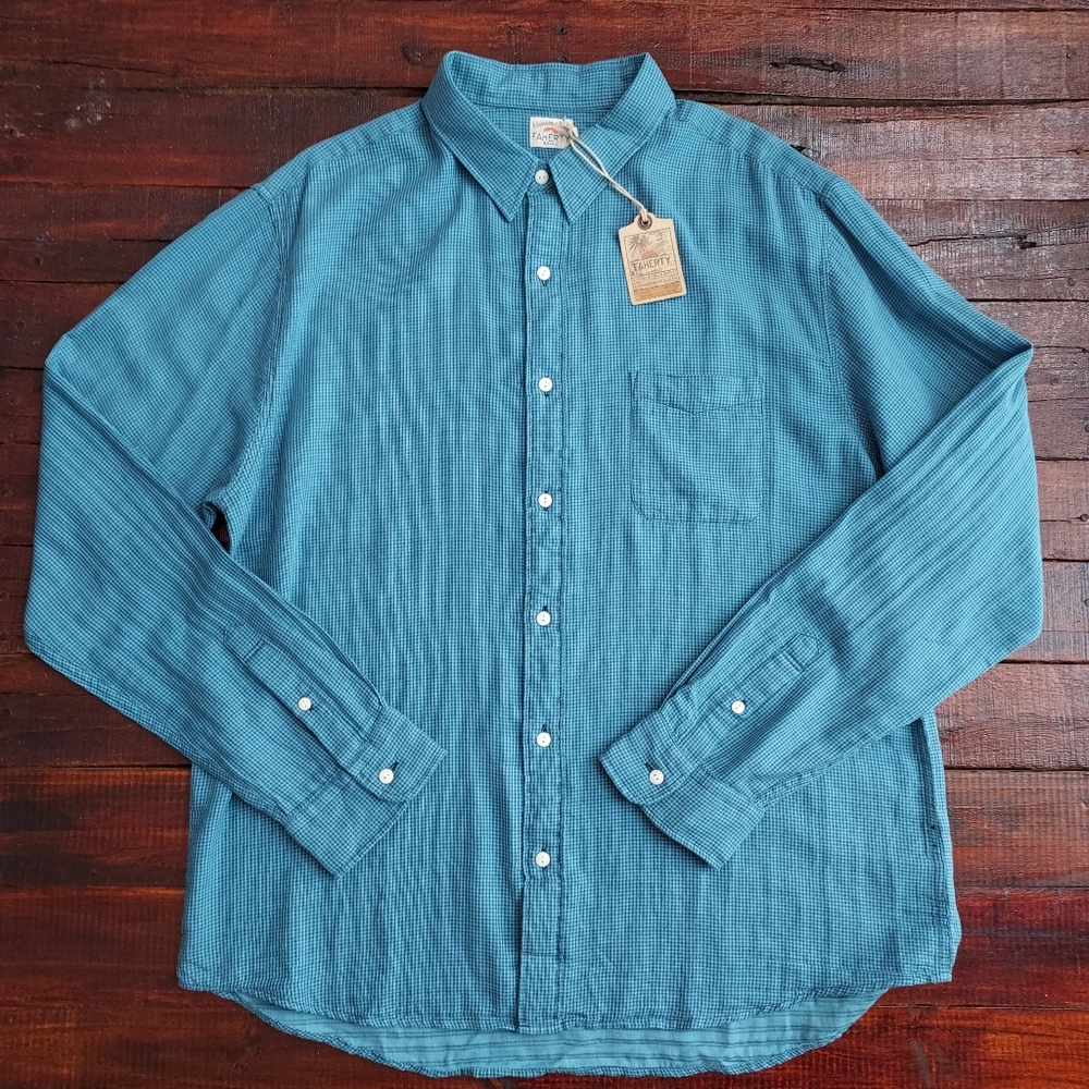 Faherty Brand Ventura Teal Gingham Long Sleeve Casual Shirt NWT XXL